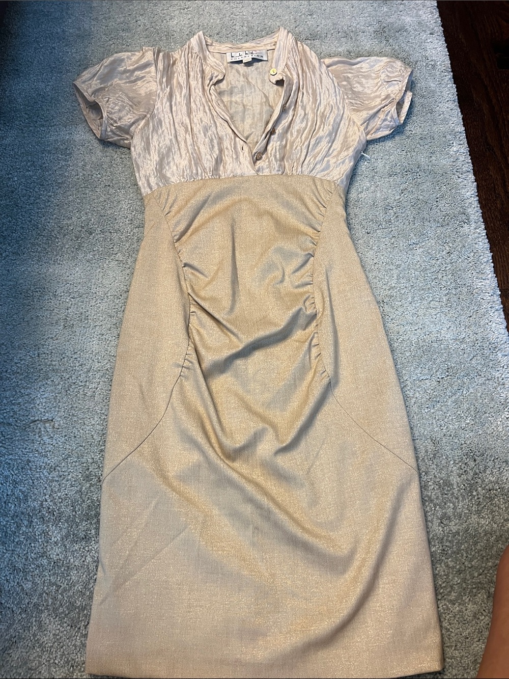 Nicole Miller Champagne Two-Tone Midi Dress
